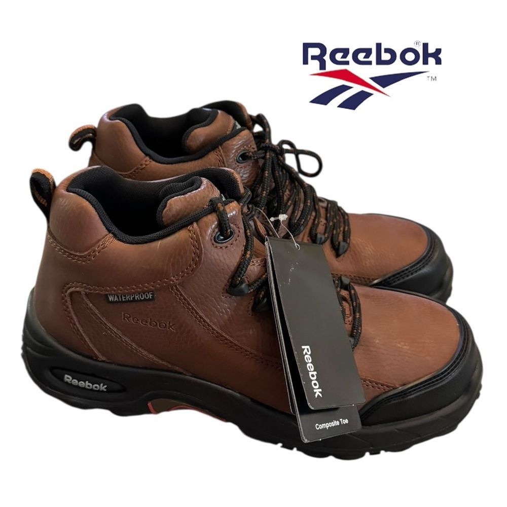New Reebok Men's Tiahawk Composite Safety Toe Brown Waterproof Shoes 8